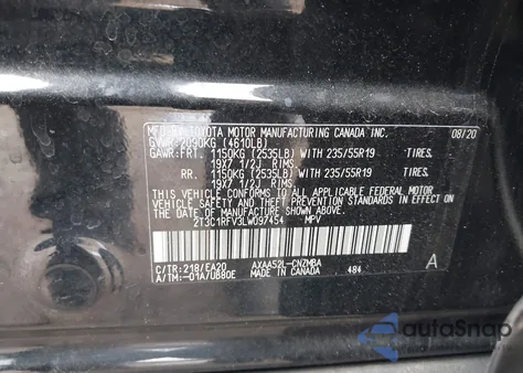 2020 Toyota Rav4 Xle Premium from USA, damaged, VIN 2T3C1RFV3LW097454